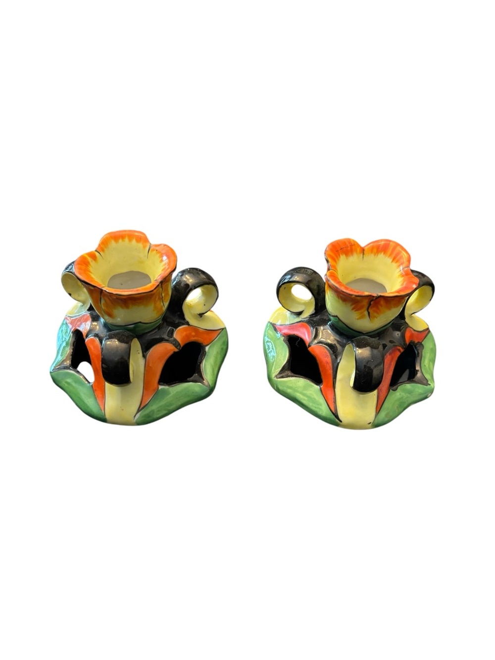Beautiful Pair of Hand-Painted Ceramic Floral Candle Holders from Japan 🇯🇵✨ - Picture 2 of 4